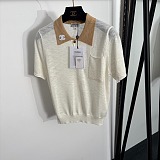 Chanel Contrast Polo-Collar Short-Sleeve Knit Top