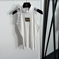 Dolce & Gabbana Lace-Trim Halter-Neck Ribbed Top