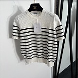 Dior Striped Pointelle Knit Short-Sleeve Sweater