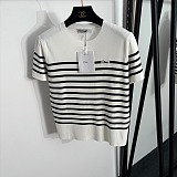 Dior Striped Knit Short-Sleeve Sweater