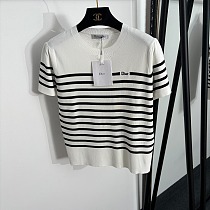 Dior Striped Knit Short-Sleeve Sweater