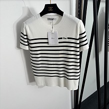 Dior Striped Knit Short-Sleeve Sweater