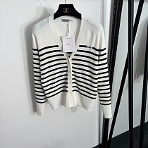 Dior Striped Single-button Knit Cardigan