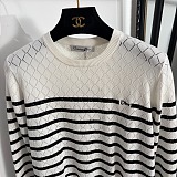 Dior Striped Pointelle Knit Long-Sleeve Sweater