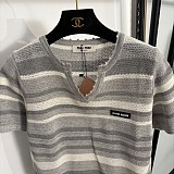 Miu Miu Striped Knit V-neck Polo Shirt