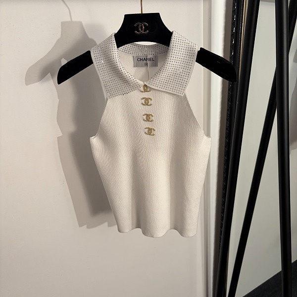 Chanel Halter-Neck Polo Knit Top