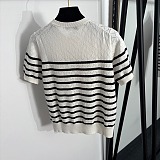 Dior Striped Pointelle Knit Short-Sleeve Sweater