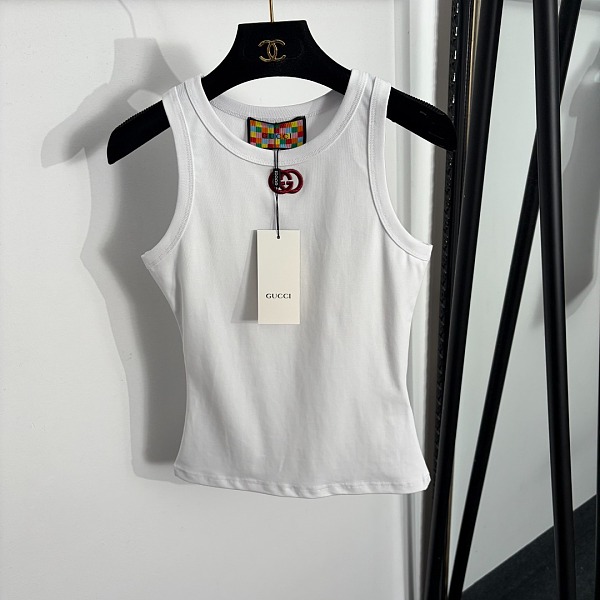 Gucci Web Stripe Logo Ribbed Tank Top