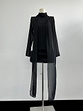 Blumarine Silk Georgette Dress with Fur in Black