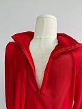 Blumarine Silk Georgette Dress with Fur in Red