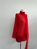 Blumarine Silk Georgette Dress with Fur in Red
