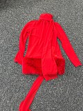 Blumarine Silk Georgette Dress with Fur in Red