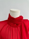 Blumarine Silk Georgette Dress with Fur in Red