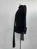 Blumarine Silk Georgette Dress with Fur in Black