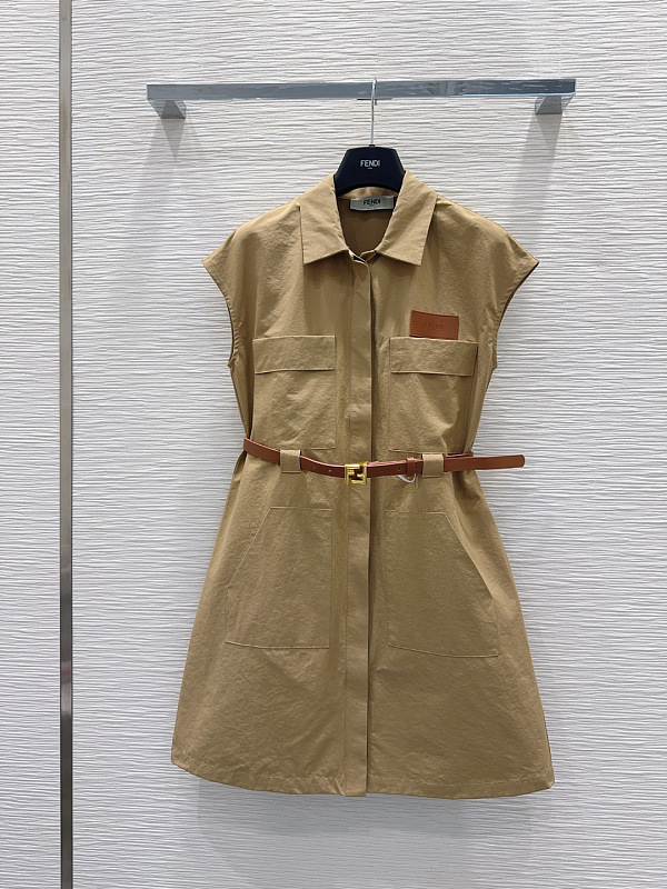 Fendi Sleeveless Trench Mini Dress in Camel