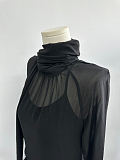 Blumarine Silk Georgette Dress with Fur in Black