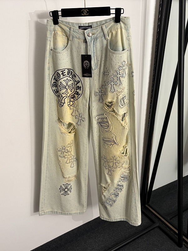 Chrome Hearts Crystal Embellishments.Jeans