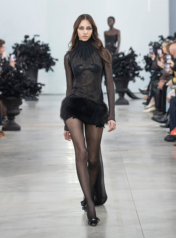 Blumarine Silk Georgette Dress with Fur in Black