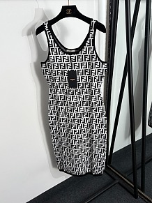 Fendi Black/White 'FF'  Print Sleeveless Mini Dress