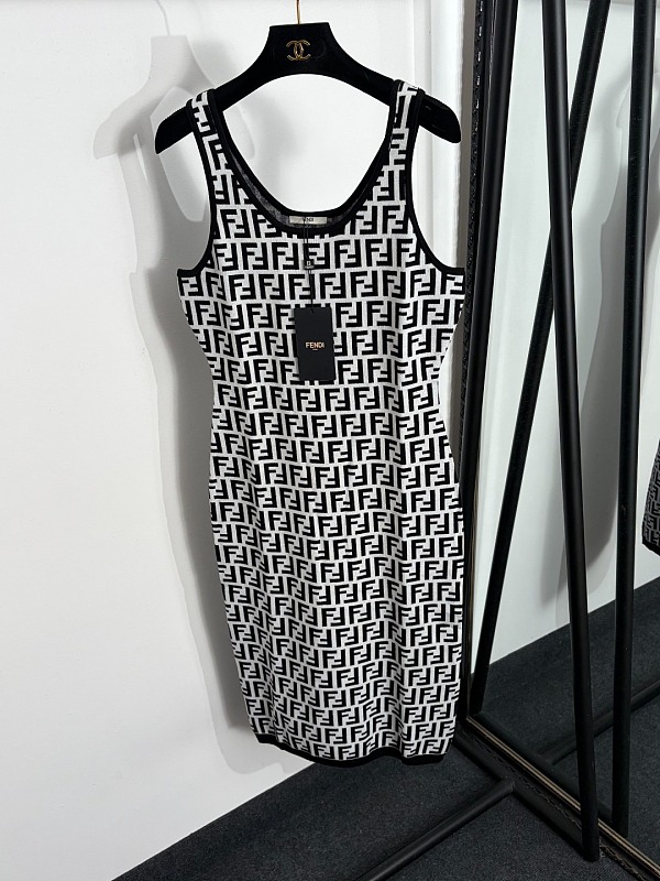 Fendi Black/White 'FF'  Print Sleeveless Mini Dress