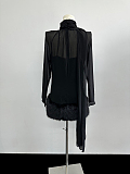 Blumarine Silk Georgette Dress with Fur in Black