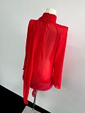 Blumarine Silk Georgette Dress with Fur in Red