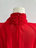 Blumarine Silk Georgette Dress with Fur in Red