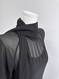Blumarine Silk Georgette Dress with Fur in Black