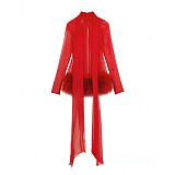 Blumarine Silk Georgette Dress with Fur in Red