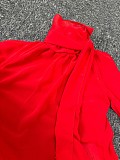 Blumarine Silk Georgette Dress with Fur in Red