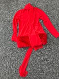 Blumarine Silk Georgette Dress with Fur in Red