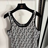 Fendi Black/White 'FF'  Print Sleeveless Mini Dress