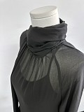 Blumarine Silk Georgette Dress with Fur in Black