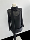 Blumarine Silk Georgette Dress with Fur in Black