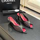 Chanel Mixed Fiber Leather Sandals in Black & Red