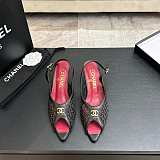Chanel Mixed Fiber Leather Sandals in Black & Red
