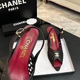 Chanel Mixed Fiber Leather Sandals in Black & Red