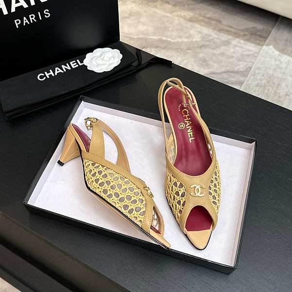 Chanel Mixed Fiber Leather Sandals in Camel