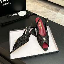 Chanel Mixed Fiber Leather Sandals in Black & Red