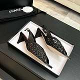 Chanel Mixed Fiber Leather Sandals in Black & Red
