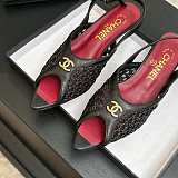 Chanel Mixed Fiber Leather Sandals in Black & Red