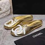 Chanel Metallic Quilted Flat Mules