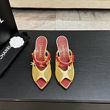 Chanel Leather Mules in Gold(The CHANEL Coco Beach 2026 collection Look 18)