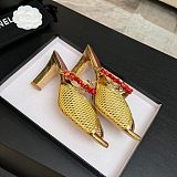 Chanel Leather Mules in Gold(The CHANEL Coco Beach 2026 collection Look 18)