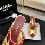Chanel Leather Mules in Gold(The CHANEL Coco Beach 2026 collection Look 18)
