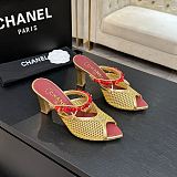 Chanel Leather Mules in Gold(The CHANEL Coco Beach 2026 collection Look 18)