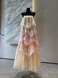 Chiffon Gradient Color Lace Maxi Dress
