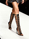 Women’s Black Cut-out Strappy Gladiators Stiletto Heel Knee High Boots
