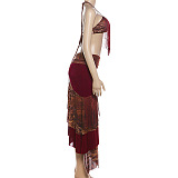 Halter Fringe Skirt Set