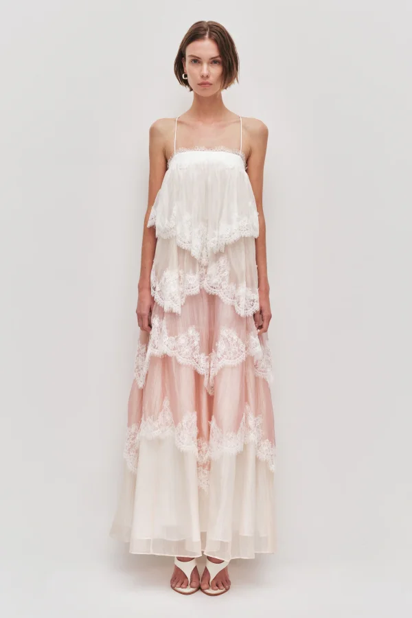 Chiffon Gradient Color Lace Maxi Dress